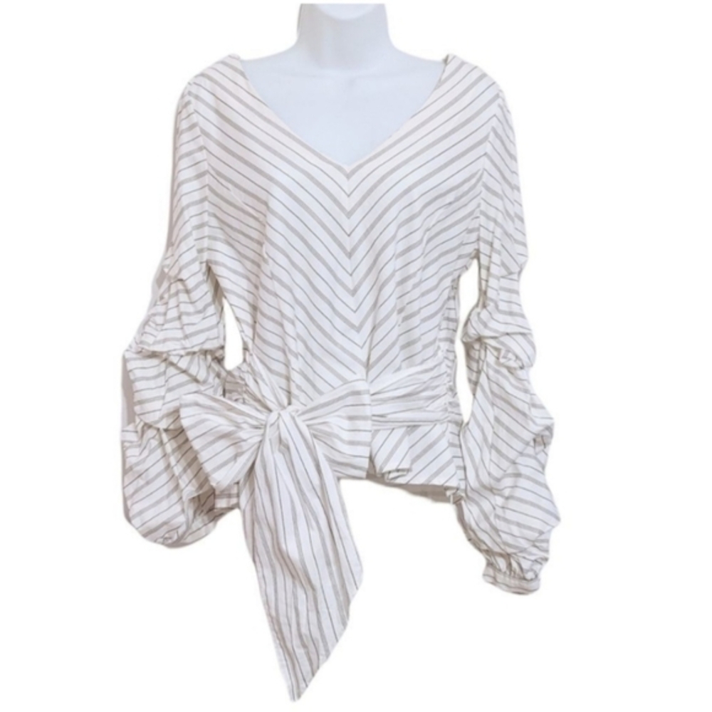 Jane and Delancey White Puff Balloon Sleeves Cotton Blend Bow Blouse  Size:XL